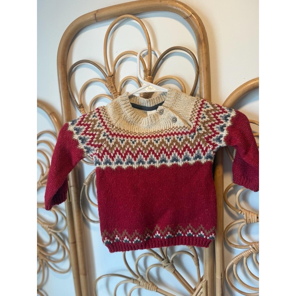 NWT H&M Sweater US 12M‎ Red Multi Fair Isle Crew Neck Long Sleeve